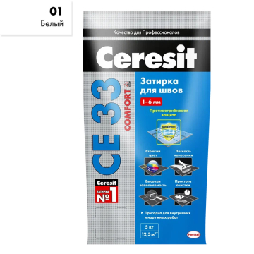 Купить Ceresit CE33/5кг Затирка для швов 1-6 мм внутри и снаружи Белый 01, РФ в Уфе