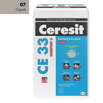 Купить Ceresit CE33/25кг Затирка для швов 1-6 мм внутри и снаружи Серый 07, РФ в Нижнем Новгороде