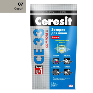 Купить Ceresit CE33/5кг Затирка для швов 1-6 мм внутри и снаружи Серый 07, РФ в Нижнем Новгороде
